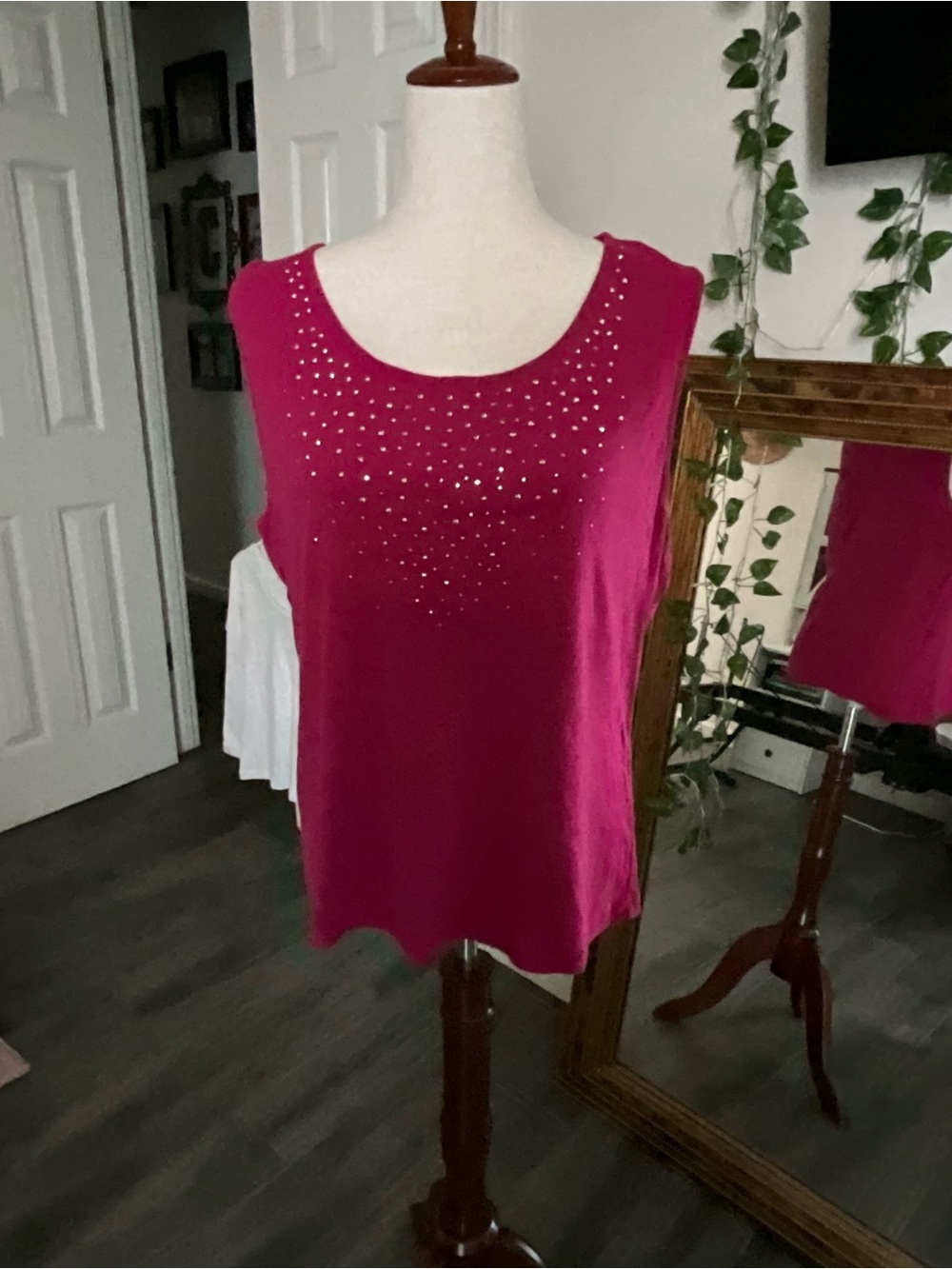 Karen Scott Fuchsia Sleeveless Tank with Rhinestone Scoop Neck